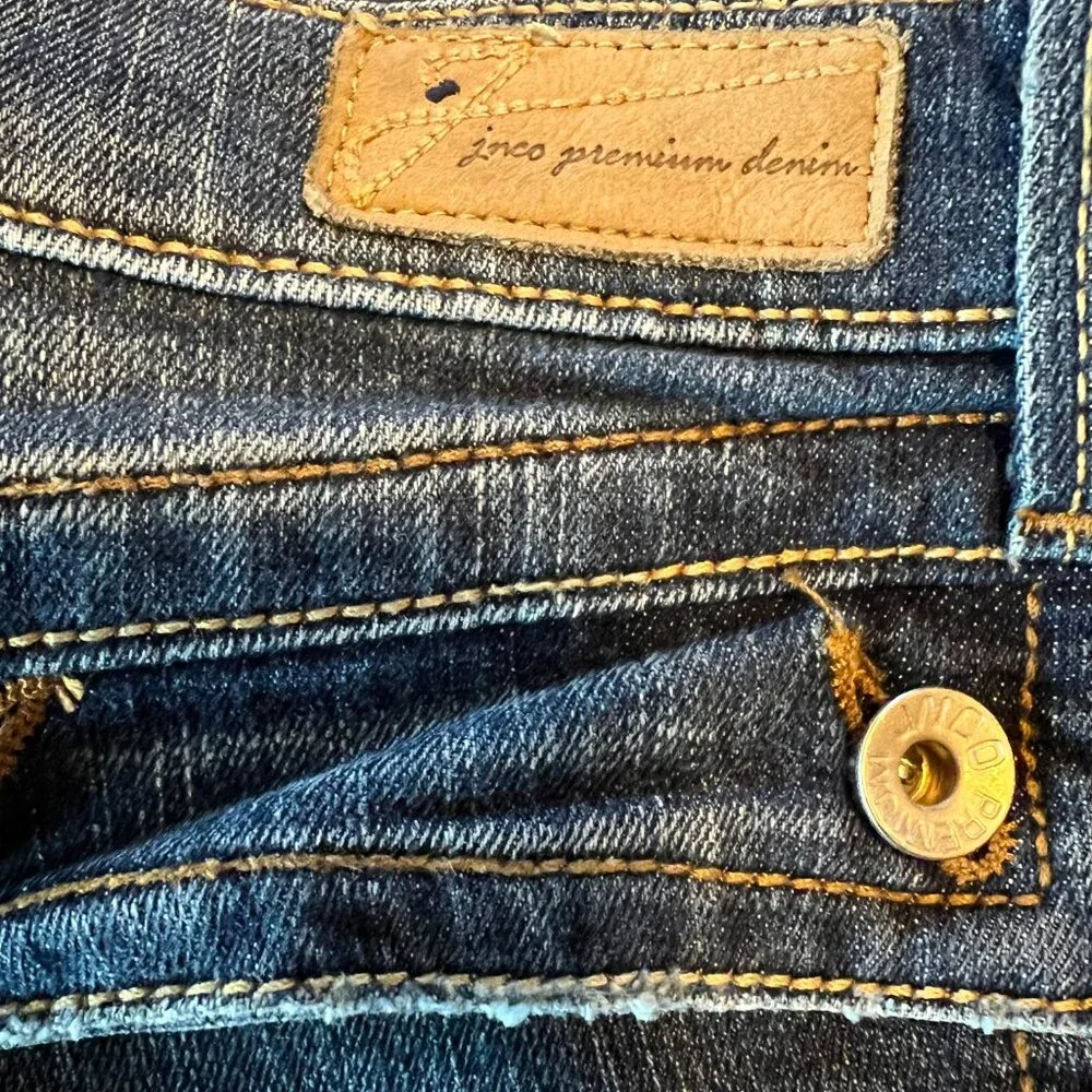 Vintage 90s / Y2K JNCO Dark Wash Distressed Bottom Straight Leg Jeans - Picture 6 of 14